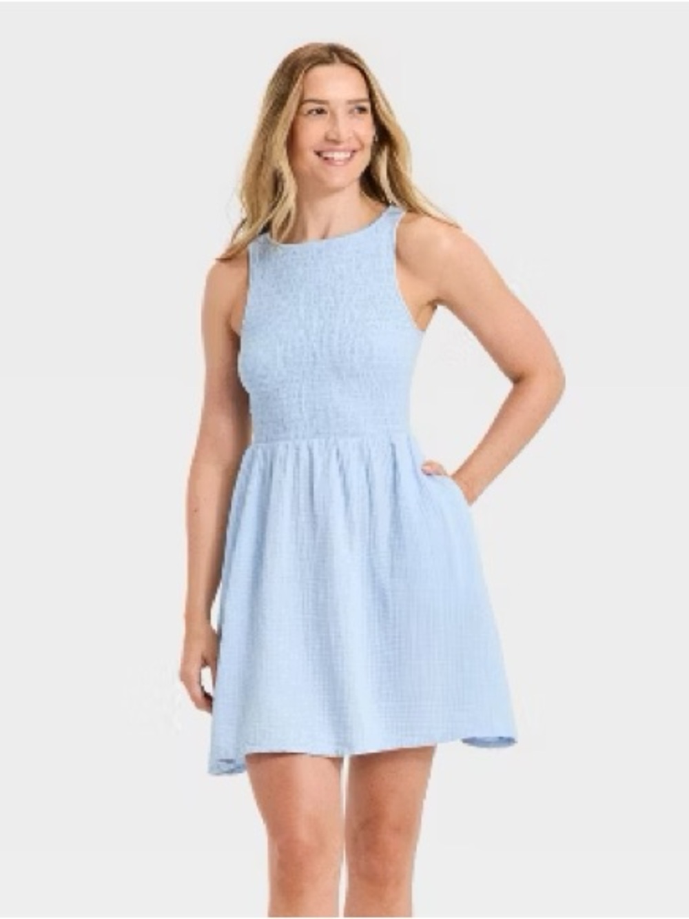 Universal Thread Light Blue Sleeveless Smocked Mini Dress